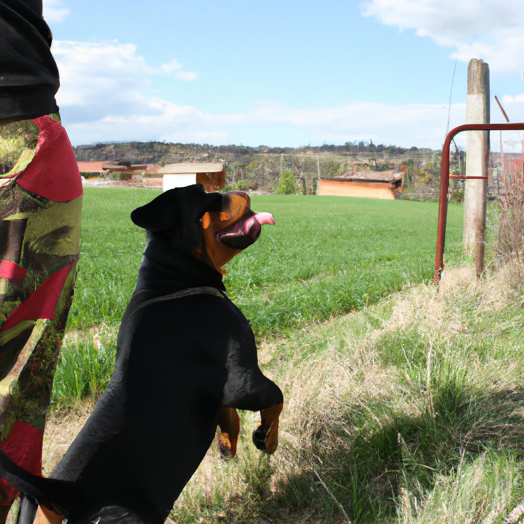 Person observing Rottweiler dog behavior