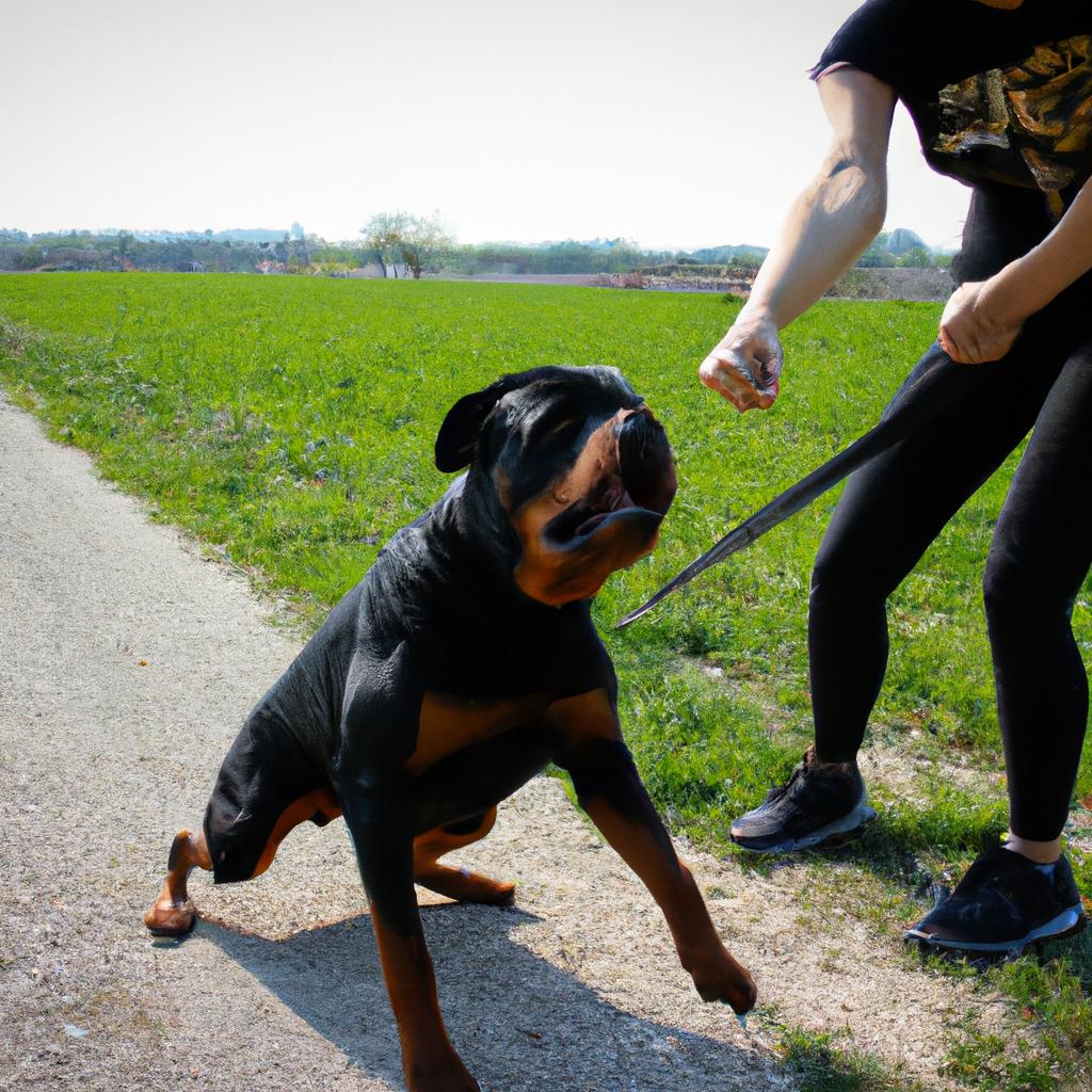 Person exercising with Rottweiler dog