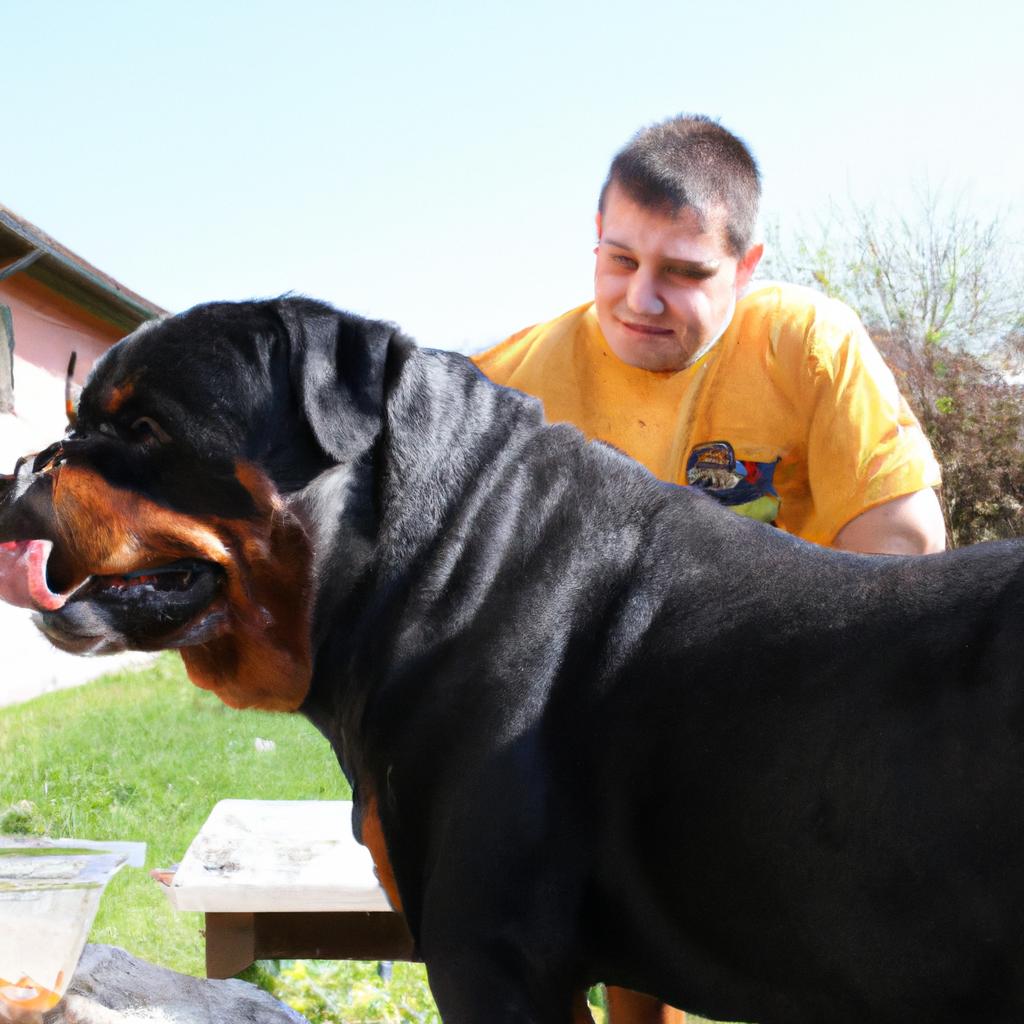 Person with Rottweiler discussing nutrition