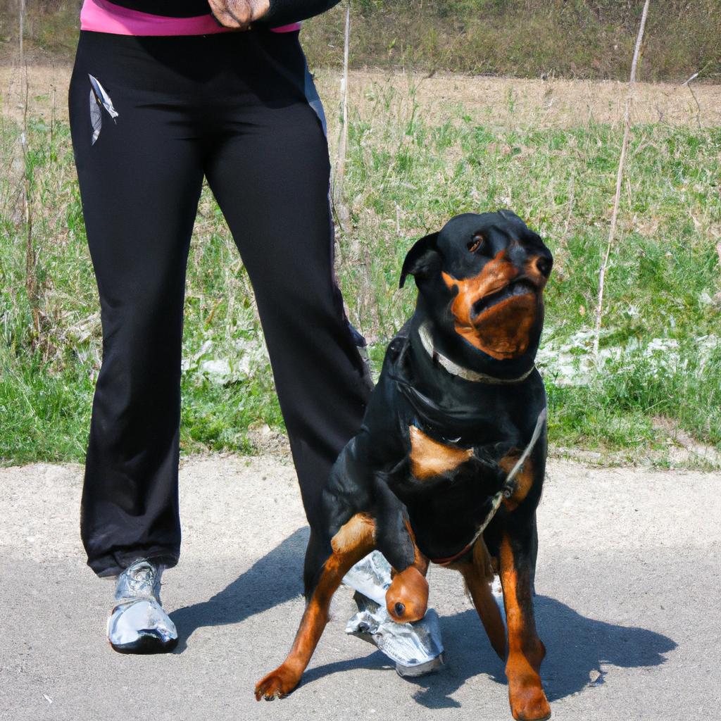 Person exercising with Rottweiler dog